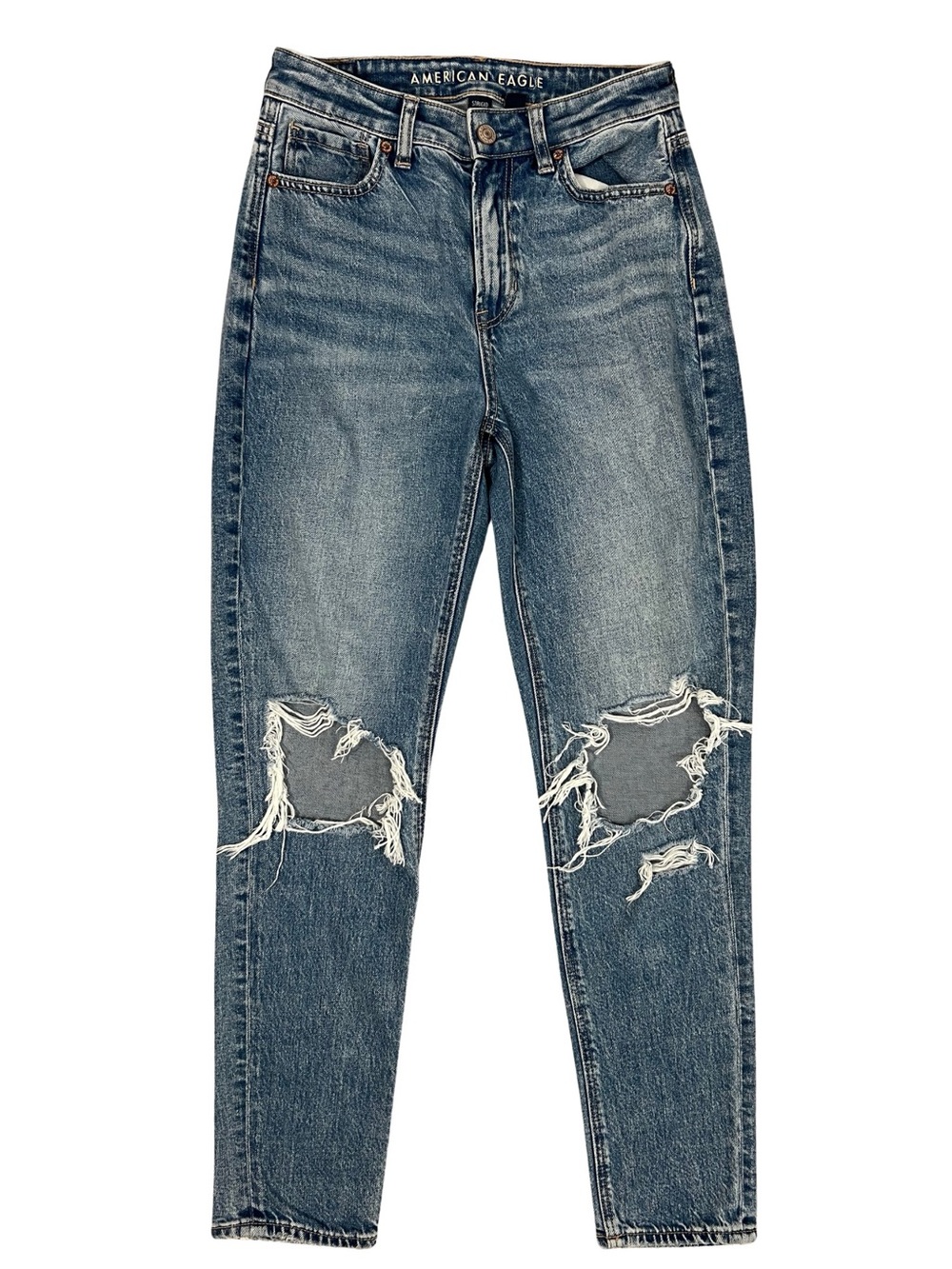 American Eagle Strigid Mom Jeans Distressed High Rise Tapered Denim Size 0